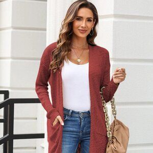 The Sophisticated Shoppers Open Front Slit Cardigan with Pockets – Sizes S–XL
